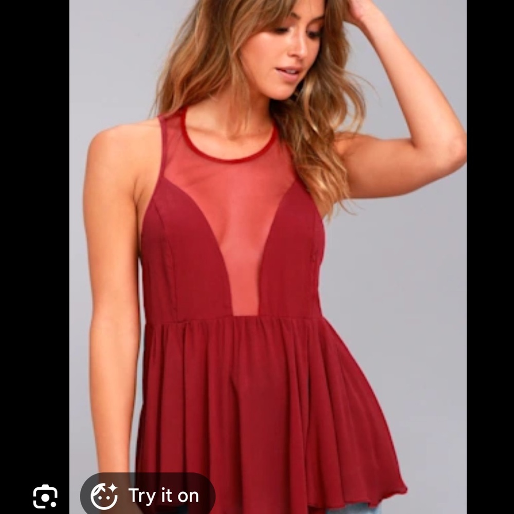 Free People Berry Red Mesh Peplum Cami